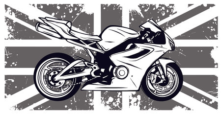 vector Motorbike with great britain flag in backgroundのイラスト素材