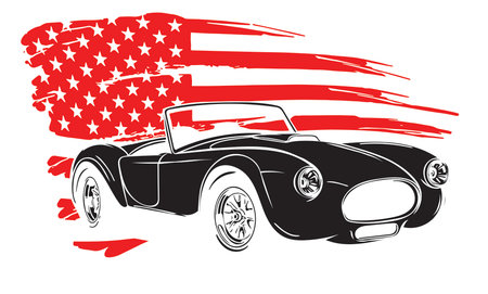 emblem muscle car silhouette vector on flag backgroundのイラスト素材