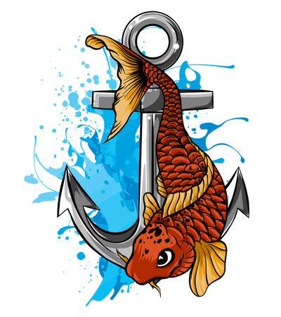 Vector - Gold Fish, Carassius Auratus, Fresh Water Aquarium Fishのイラスト素材