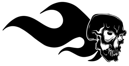 Skull on Fire with Flames Illustration in white backgroundのイラスト素材