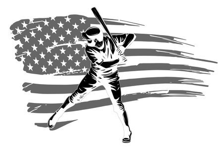 Vector illustration of a baseball player hitting the ball. Beautiful sport themed poster.のイラスト素材