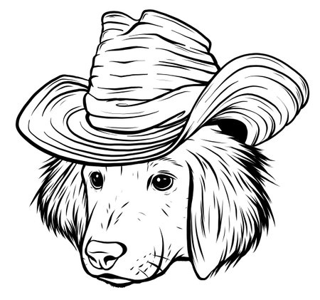 vector serious cartoon hipster dog Labrador Retriever in a gray silk hatのイラスト素材