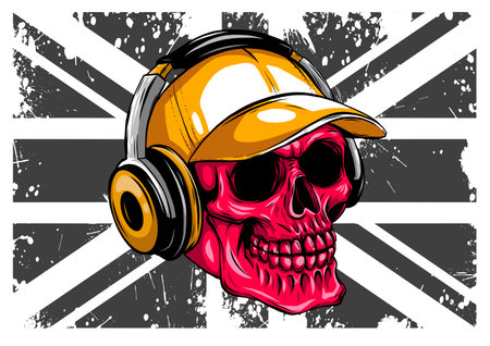 Skull and Flag Great Britain. vector illustrationのイラスト素材