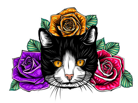 Vector Color Cat Roses Illustration design artのイラスト素材