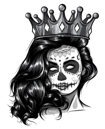 monochromatic Skull girl with a crown. Vector illustration designのイラスト素材