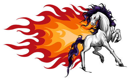 Horse silhouettes with flame tongues. Vector illustration.のイラスト素材