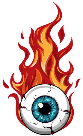 Single eyeball on fire in flames vector illustrationのイラスト素材