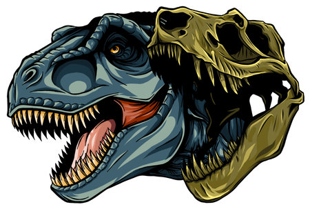 cartoon t-rex who was very angry, staring and grinning vectorのイラスト素材