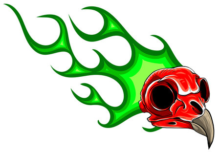 bird Skull in fire tattoo design. Hand drawn vectorのイラスト素材