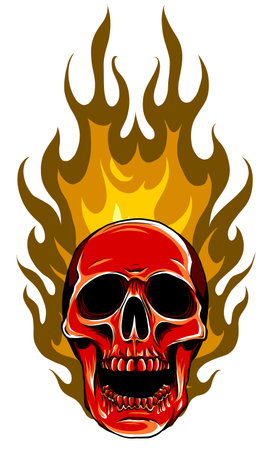 Skull in fire tattoo design. Hand drawn vectorのイラスト素材