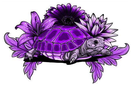 turtle with flower designs vector illustration artの写真素材