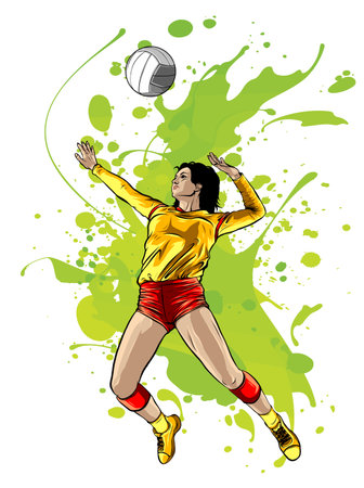 Abstract Female Volleyball Player Power vector illustrationのイラスト素材