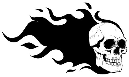 vector illustration of skull falling with fire flameのイラスト素材