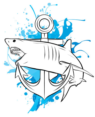 aggressive shark jump attack illustration. vector artのイラスト素材