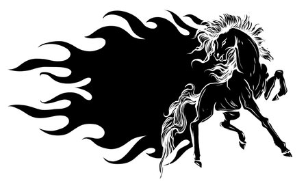 vector Beautiful fiery horse black silhouette isolated on whiteのイラスト素材