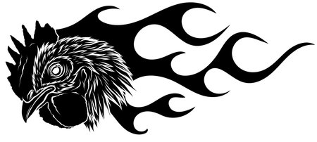 black silhouette fire flare flame poultry rooster cartoon charcter logoのイラスト素材