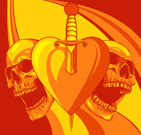 Skulls with heart with knife vector illustrationのイラスト素材