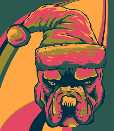 bull dog with santa claus hat vector illustrationのイラスト素材