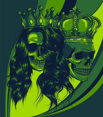 Skulls King and Queen vector. Love skull couple. illustrationの写真素材