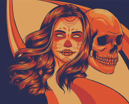 Dead girl with skull. vector illustration artのイラスト素材