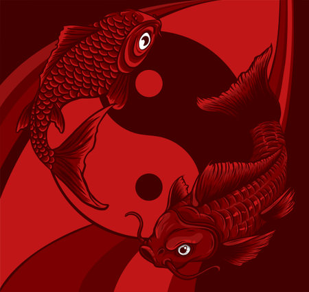 Ying Yang symbol with koi fishes. Vector illustrationのイラスト素材
