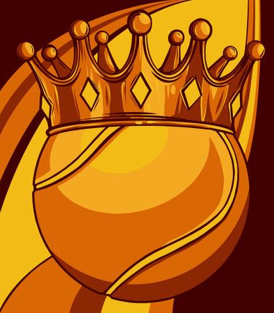 King of tennis concept, a tennis ball wearing a gold crown vectorのイラスト素材