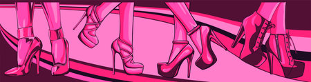 Vector girls in high heels. Fashion illustration. Female legs in shoes.のイラスト素材
