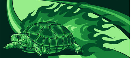 vector turtle with flames on colored background