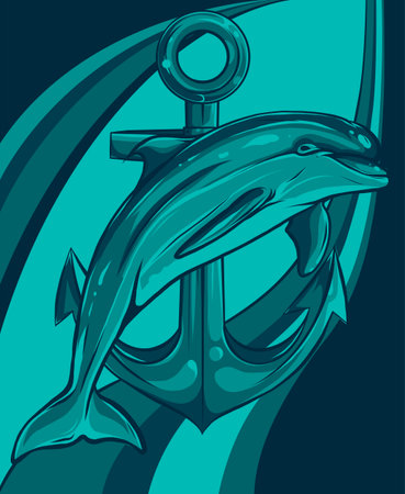dolphin around an anchor vector illustration designのイラスト素材