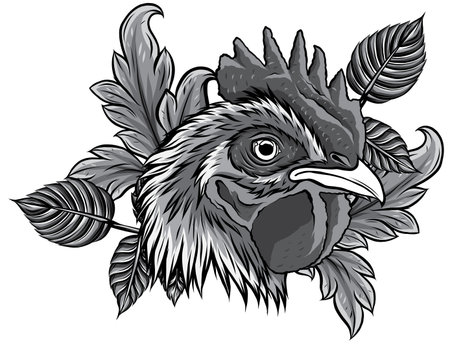 monochromatic Chicken rooster head mascot vector illustration designのイラスト素材
