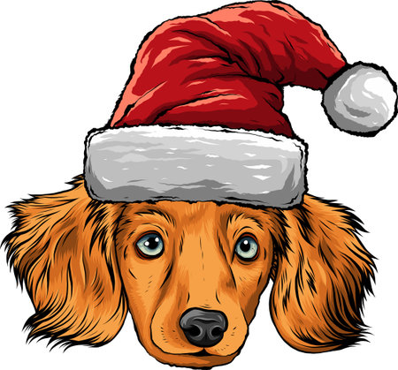 dog face with Christmas hat vector illustrationのイラスト素材