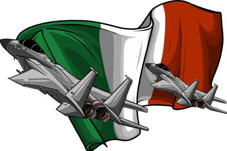 Military fighter jets with italian flag vectorのイラスト素材