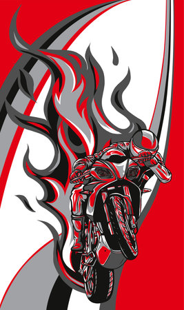 Motorcycle Racing with Fire Vector illustration designのイラスト素材