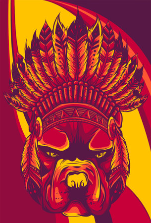 head dog with traditional Indian hat, vector illustrationのイラスト素材