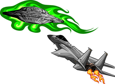 Battle star space from a ufo and airplaneのイラスト素材