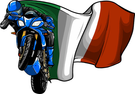 cornering motorbike racer with italian flag vectorのイラスト素材