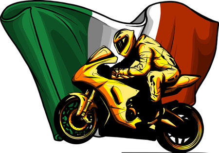 cornering motorbike racer with italian flag vectorのイラスト素材