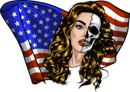 Beautiful Woman with American Flag vector illustrationのイラスト素材