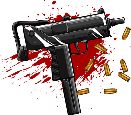 army uzi weapon with bullets ad bloodのイラスト素材