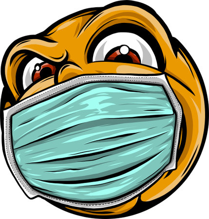 smile Face with Medical Mask cartoon vector illustrationのイラスト素材