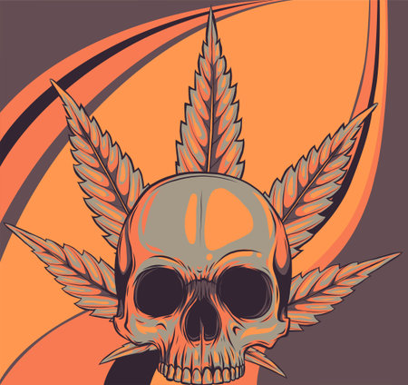skull with leaves marijuana head illustration designのイラスト素材