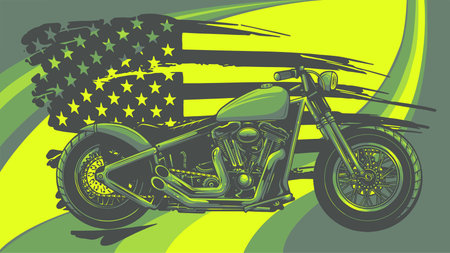 chopper motorcycle with american flag vector illustrationのイラスト素材