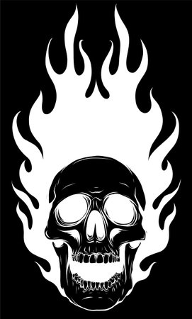 silhouette Skull on Fire with Flames Vector Illustrationのイラスト素材