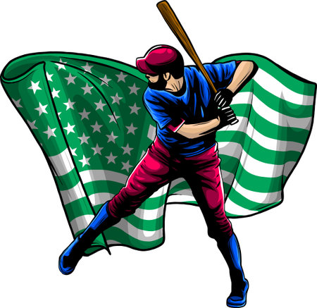 Baseball player with american flag vector illustrationのイラスト素材