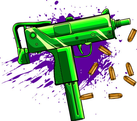 army uzi weapon with bullets ad bloodのイラスト素材