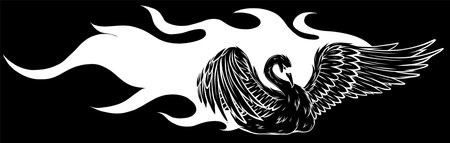 vector of a swan represented in the form of a flame. silhouette in black backgroundのイラスト素材
