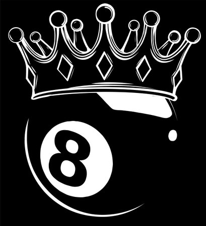 Eight Ball Pool Crown silhouette in black background vector illustration designのイラスト素材