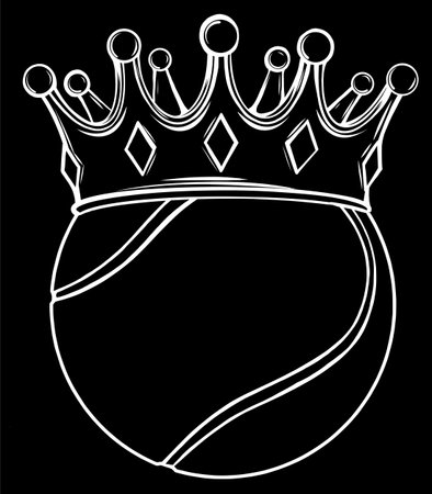 Tennis Ball in Golden Royal Crown. silhouette in black backgroundのイラスト素材