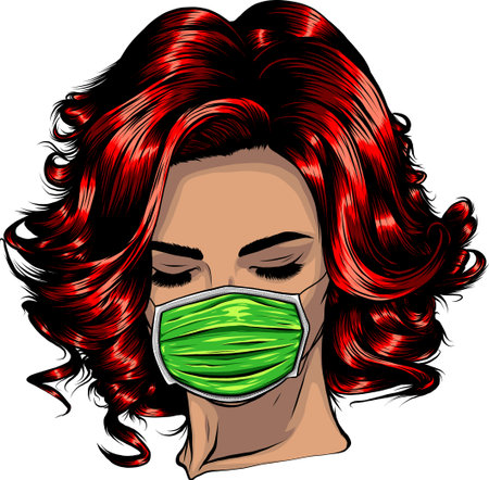 Woman wearing disposable medical surgical face mask.のイラスト素材