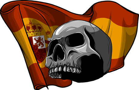 human skull with spain flag vector illustrationのイラスト素材